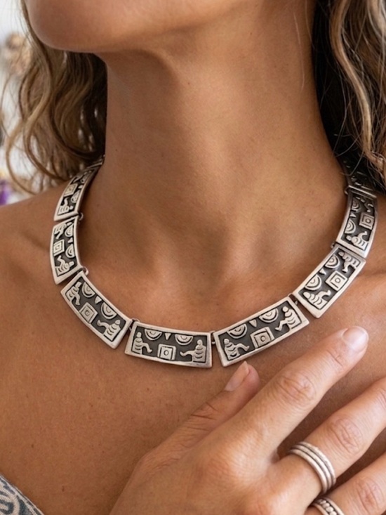 Taxco Jewelry - Los Ballesteros vintage sterling silver 925 panel necklace